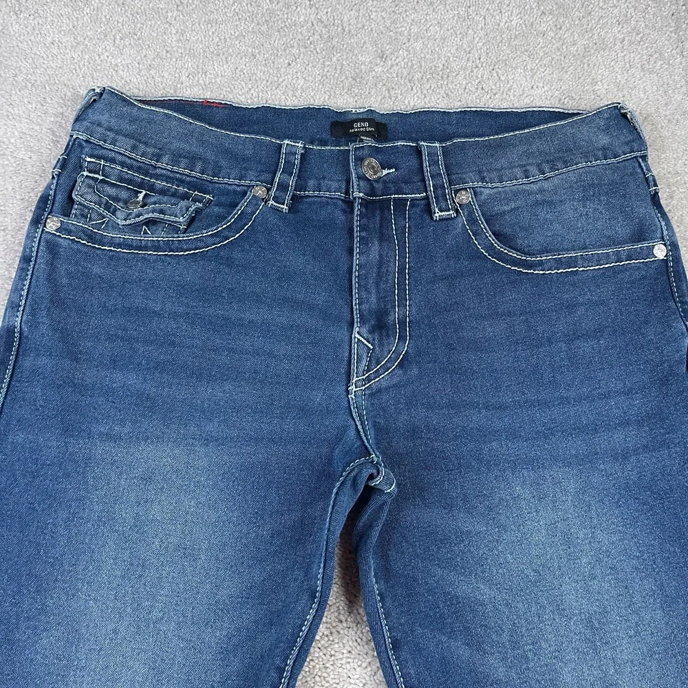 True Religion Jeans Mens 36x31 Blue Geno Relaxed Slim Flap Pockets Stretch Denim